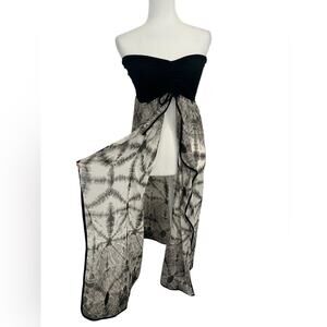 Raviya Ruched Strapless Swim Cover Up Flyaway Dress Medium Sheer Tie Front